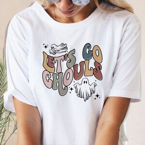 Halloween Retro Tshirt, Halloween Ghost Graphic Shirt, Lets Go Ghouls Tee